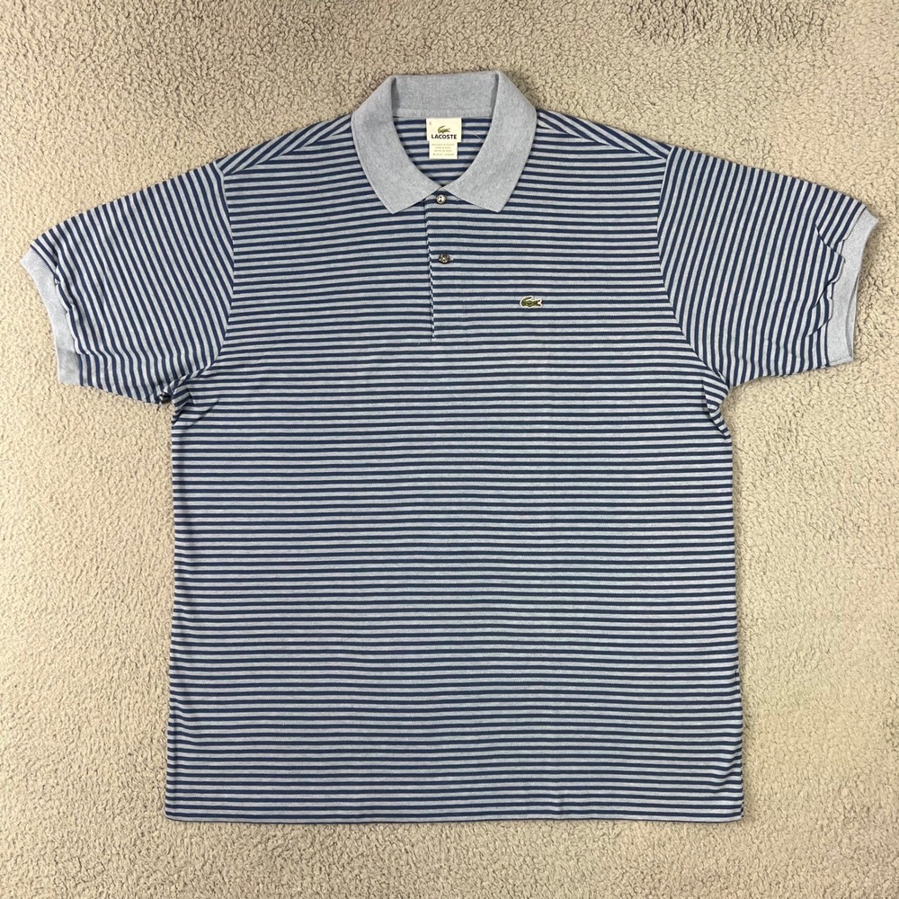 Lacoste Polo Shirt US Men 3XL (EU/2XL) Blue Striped Short Sleeve Cotton Vintage